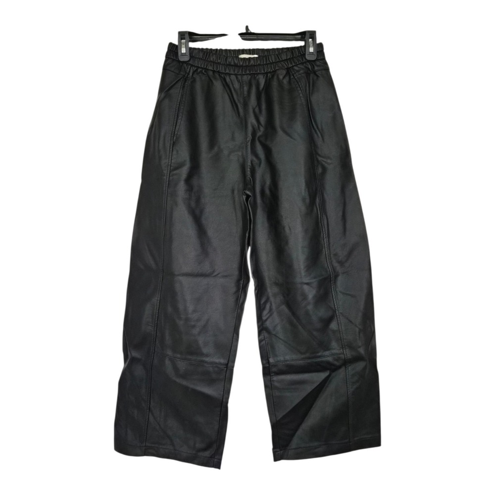 Pilcro XS Black Faux Leather Barrel Leg Pants Pull On Elastic Waist